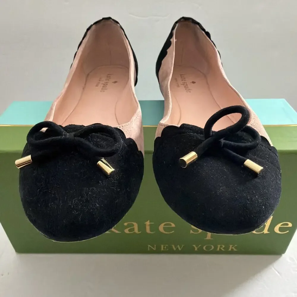 Kate Spade New York Westgrove Fawn Beige / Black Kid Suede Flats Bow Women’s 8